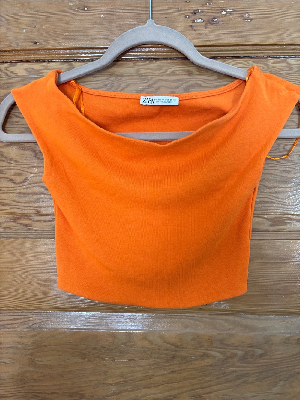Zara Bright Orange Cowl-Neck Crop Top